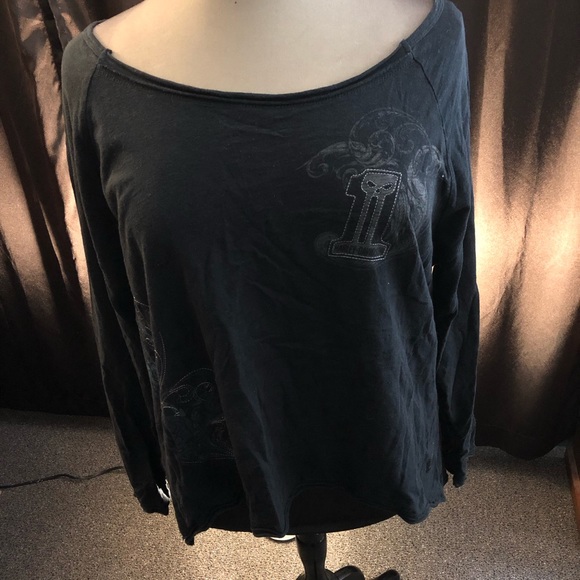 Harley Davidson plus size 3W black off shoulder willie G skull print top. - Picture 2 of 11